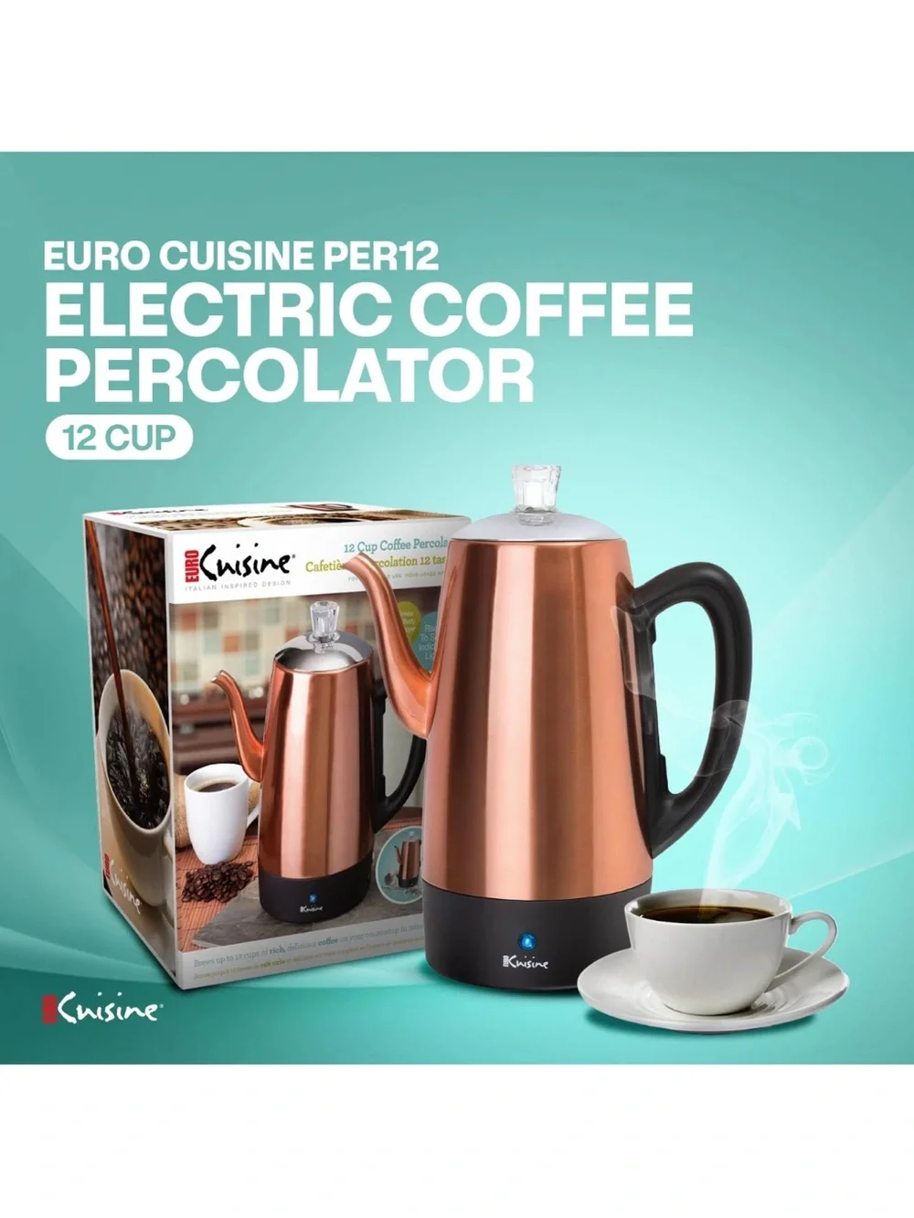 12 cup Euro Cuisine Electric Gooseneck Coffee pot in Copper. Lightly used.